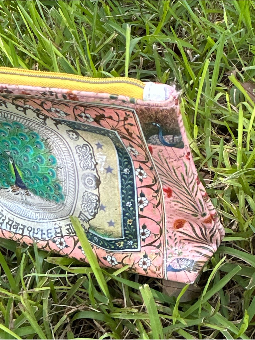 Papaya Pink and Green Peacock Zip Cosmetic Pouch - Picture 3 of 8